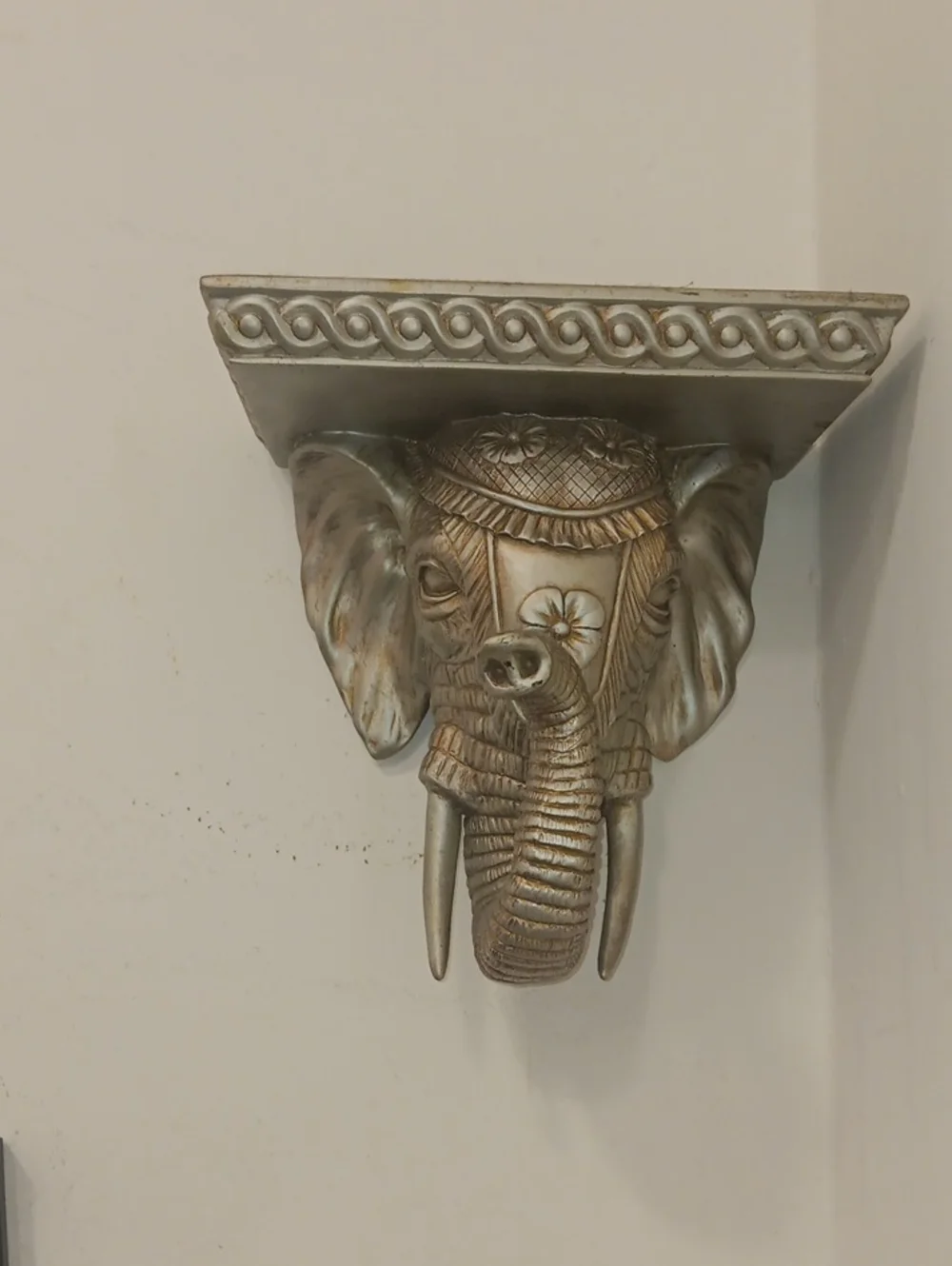Wall deco elephant Wall Shelf  Silver  Gold Accent